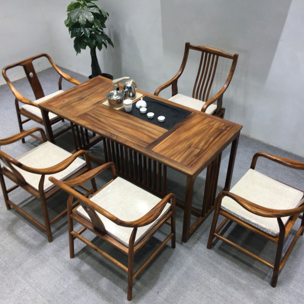Walnut New Chinese Tea Table and Chair Combination Modern Simple Pear Tea Table Solid Wood Kung Fu Tea Table Zen Desk
