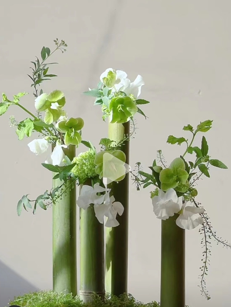 Green Bamboo Pipe Vase Wedding Celebration Flower Arrangement Decoration Landscape Ceiling Chinese Environment Creation Decoration Small Bamboo Table Lotus Floral Device