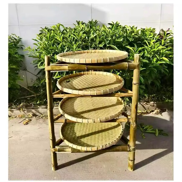 Bamboo Woven Basket Rack, Multi-Layer Bamboo Pole Drying Rack for Autumn Tea Leaves, Storage Rack, Tripod Vegetable Cake Rack