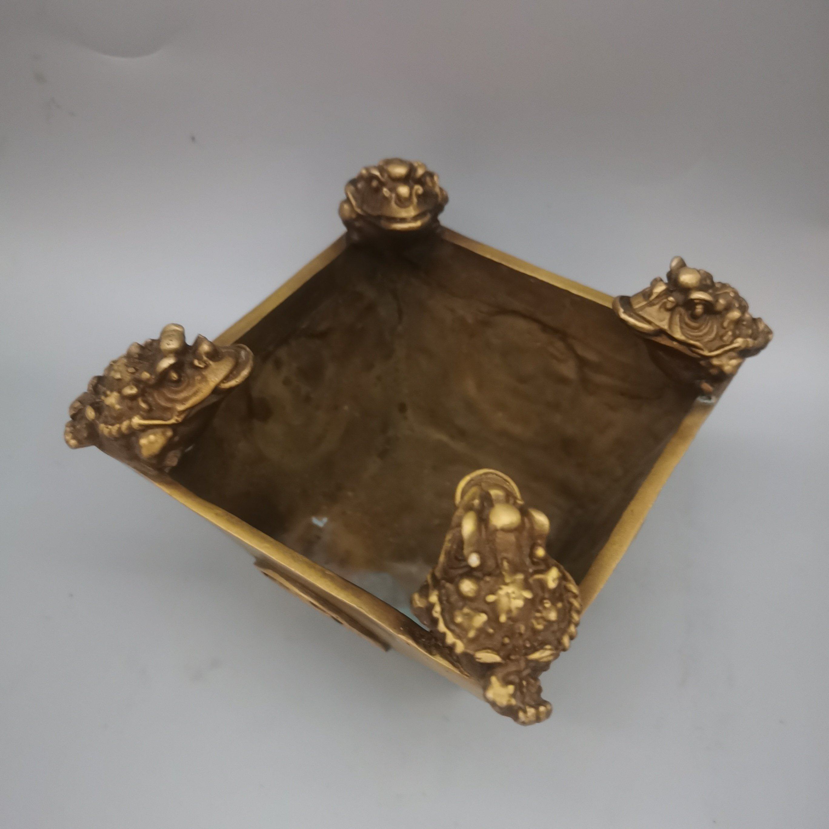 纯铜日进斗金金蟾铜斗四方纳财聚宝盆摆件家用客厅办公室礼品收藏