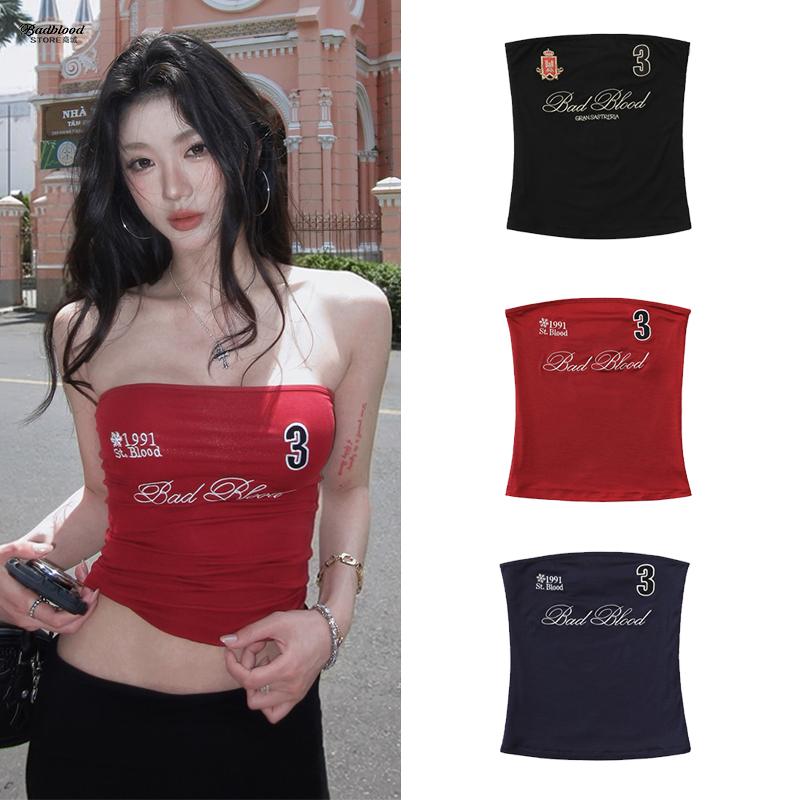 Badblood Tian Jizhen's Same Style American Sexy Hot Girl Style Letter Print Tube Top Street Casual Short Top