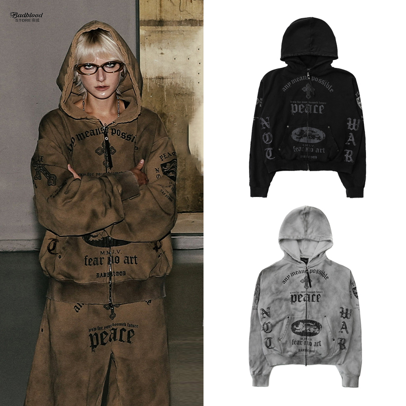 Badblood Is a Very Stylish Early Autumn Jacket, Distressed Hooded Sweatshirt, Street Casual Sports Zipper Tie-Dye Hoodie