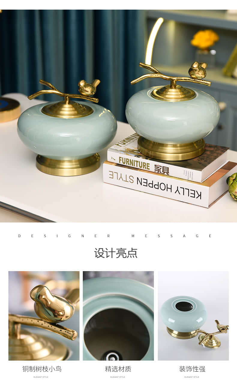 American ceramic storage tank furnishing articles sitting room porch TV ark, copper handicrafts creative new Chinese style household ornaments