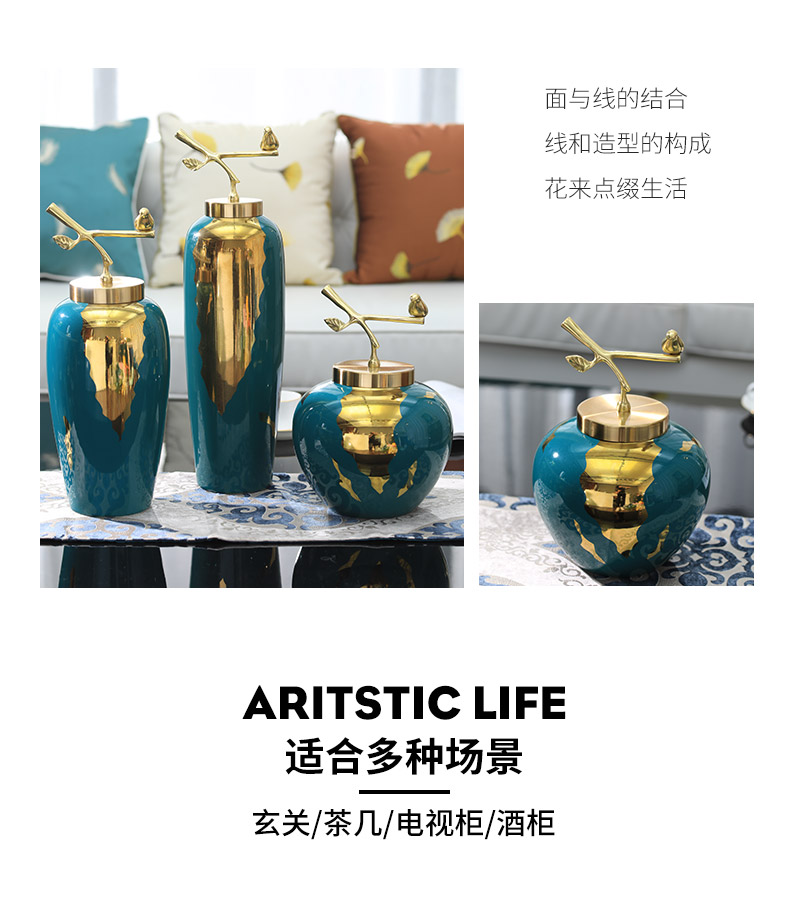 Ceramic vase furnishing articles three - piece sitting room porch light TV ark, example room key-2 luxury of modern Chinese style household ornaments