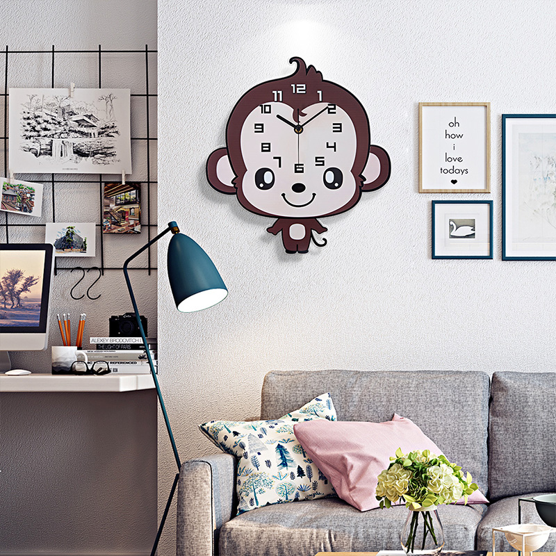 Cute Monkey Wall Clock Cartoon Clock Children's Bedroom Creative Personality Mute Clock Living Room Home Fashion Watch