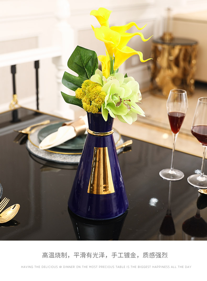 Modern European ceramic vase furnishing articles creative gold - plated flower living room table floral hand flower adornment