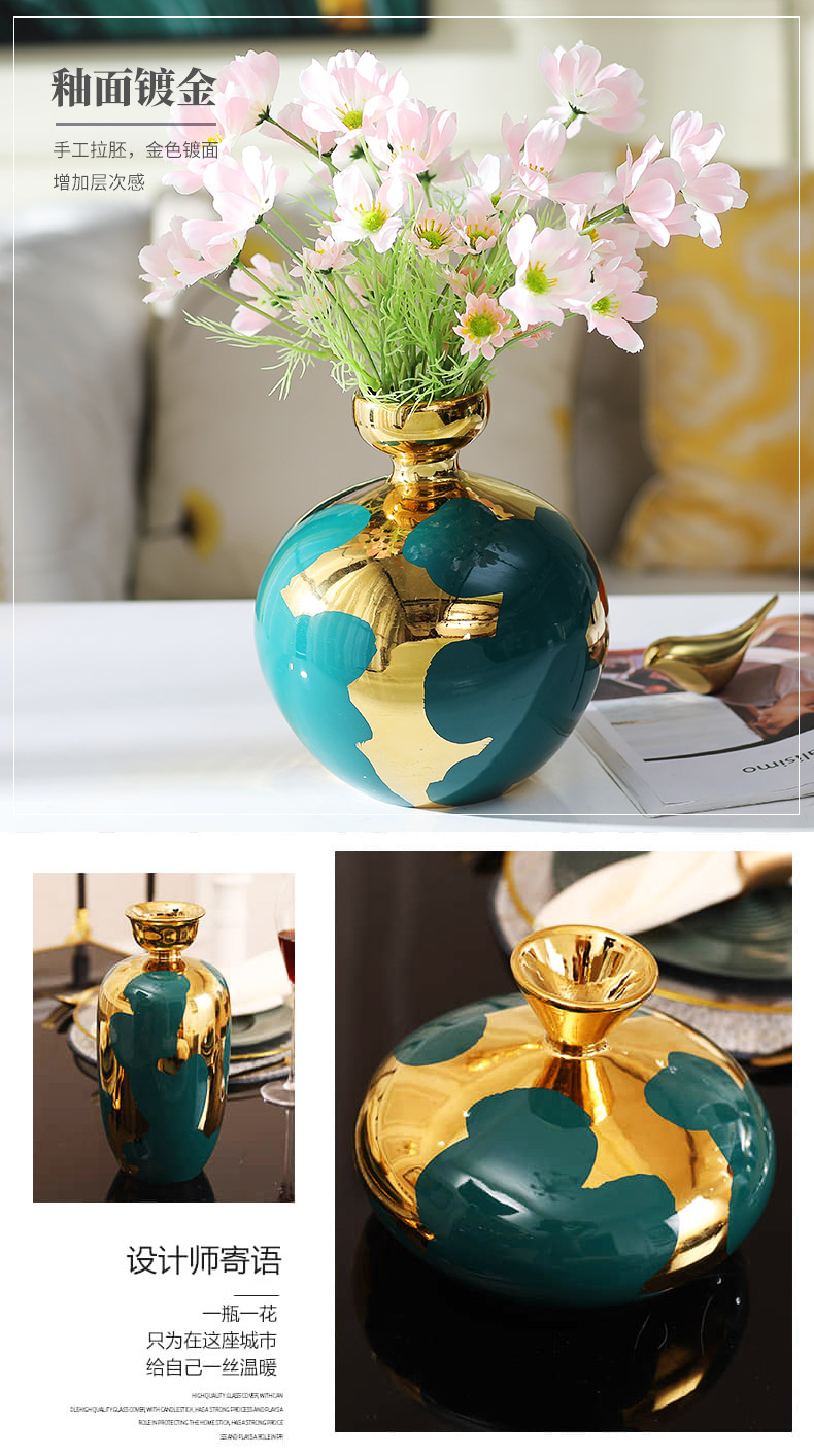 American ceramic vase furnishing articles sitting room gold - plated flower arranging creative floral outraged suit Europe type TV ark, the table decorations