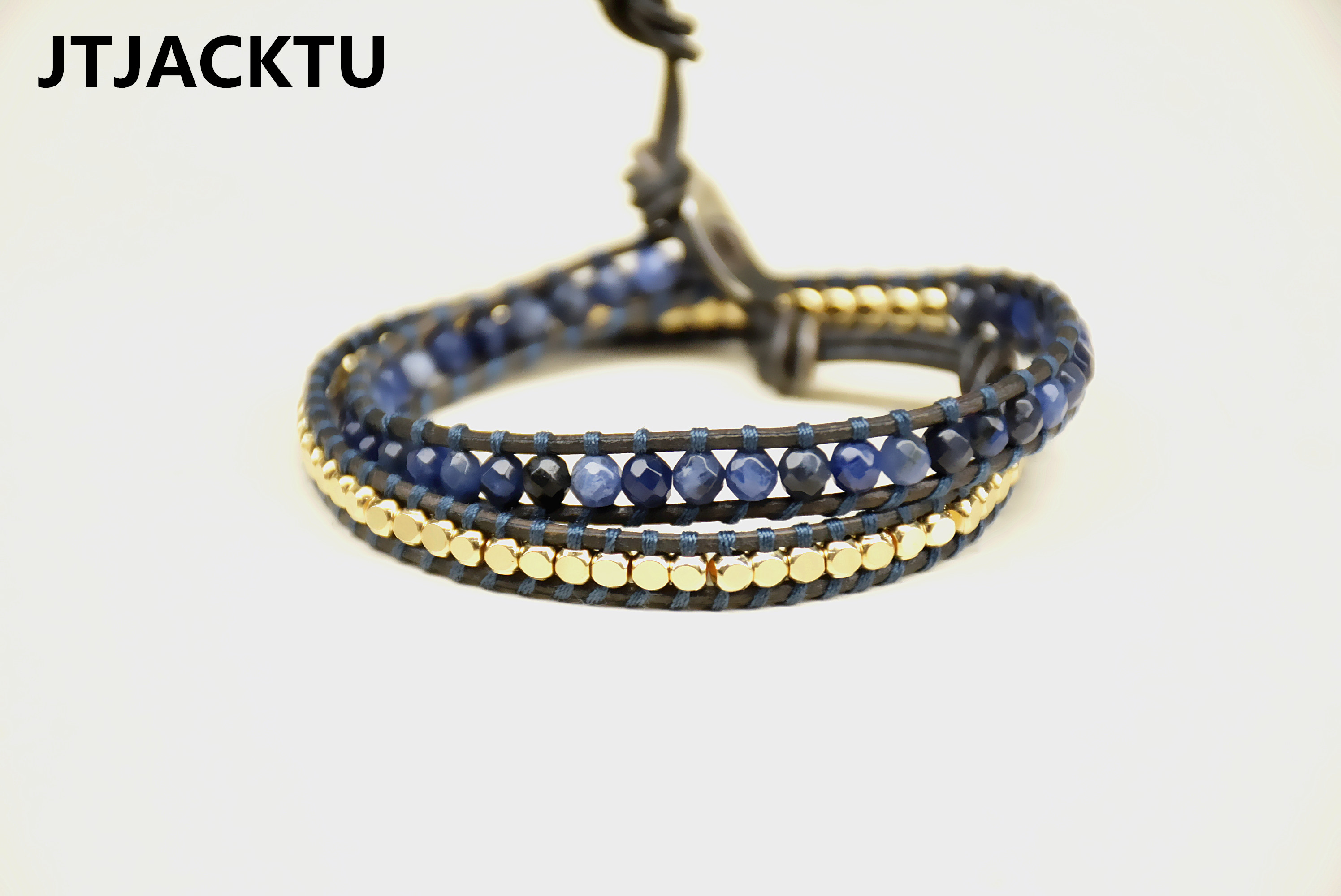 JTJACKTU xà cừ bằng bạc trắng xà cừ 2 vòng 5 Vịt đực Drake với vòng đeo tay - Vòng đeo tay Clasp vòng thạch anh tóc vàng