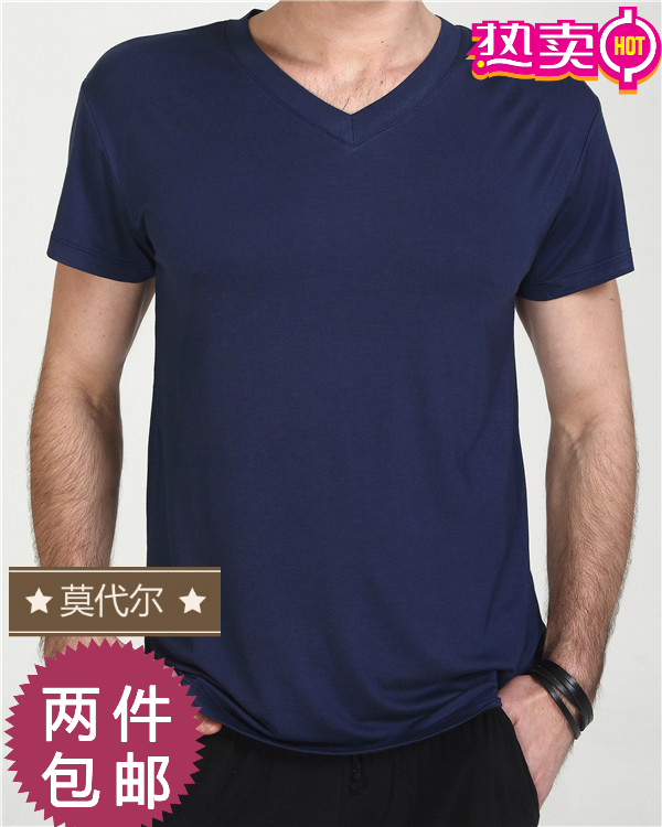 Summer men thin short sleeves t-shirt Model middle-aged and old casual vest to add more round collar pure colour coat