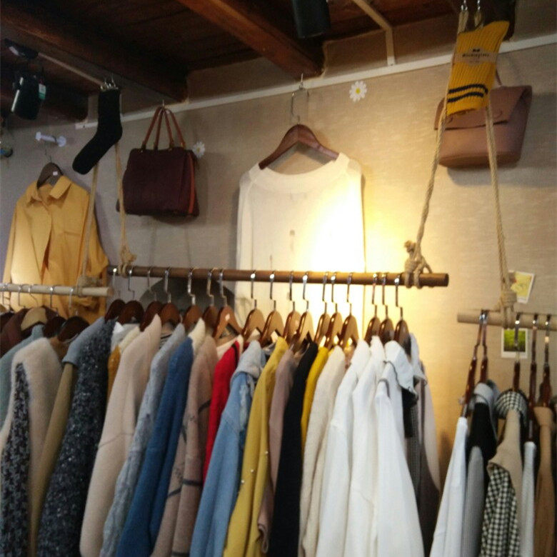 Clothing Store Hanger Hanger Suspended Ceiling Clothes Hanger Show Rack Retro Hemp Rope Clothes Shelf Shop Furnishing Solid Wood Hanging Rack