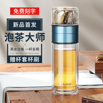 Traditional and simple mens double glass filter tea cup Tea water separation office portable flower tea cup Womens handy cup