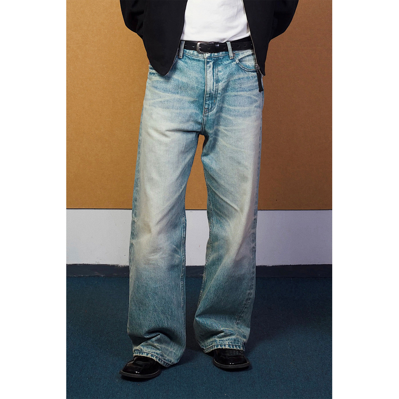 Radustdem Japanese Ice Blue A-Line Washed Straight-Leg Spring/Summer Cleanfit Light Blue Cream Jeans Rd2560 Radustdem Japanese Ice Blue A-Line Washed Straight-Leg Spring/Summer Cleanfit Light Blue Cream Jeans Rd2560
