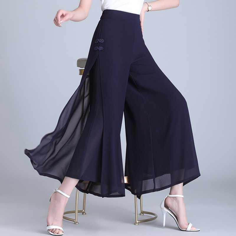 Double-Layer Chiffon Wide-Leg Pants for Women, Summer Thin Style, Slit A-Line Culottes, High-Waisted, Drapey, Loose Long Skirt Pants, Cropped Pants Double-Layer Chiffon Wide-Leg Pants for Women, Summer Thin Style, Slit A-Line Culottes, High-Waisted, Drapey, Loose Long Skirt Pants, Cropped Pants