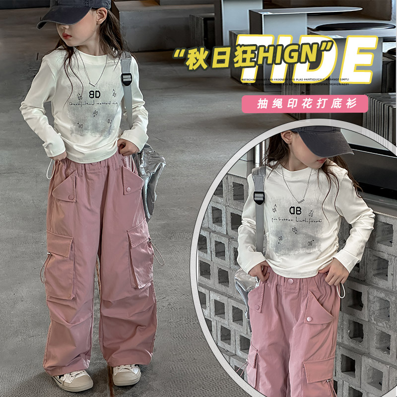 女の子 春と秋 カジュアル コットン Tシャツ ウエスタンスタイル オールマッチ ジャズ 子供用 スリム 長袖 おしゃれ ボトムス シャツ トップス