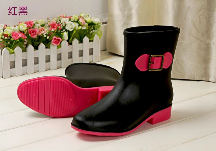 Giày đi mưa nữ mới, giày đế xuồng, giày đi mưa, giày chống mưa, giày mùa thu và mùa đông có thể thêm nhung để giữ ấm - Rainshoes