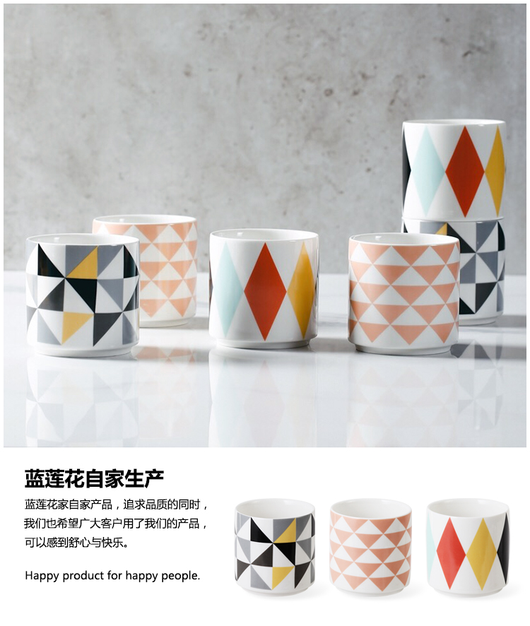 Blue Lotus Bắc Âu Gió đầy màu sắc Tam giác Kim cương Cup Cup Cốc cốc gốm Cốc đơn Cốc cà phê Kim cương - Tách bình giữ nhiệt 500ml