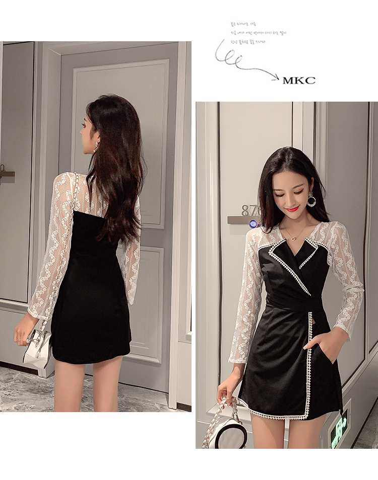 VK旗艦店 韓國風蕾絲袖拼接修身短褲套裝長袖褲裝