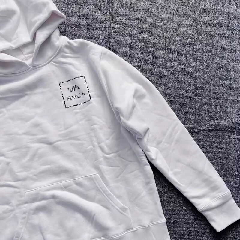 Cut Label, Remove Label, Japanese Trendy Brand Rvca, Thick Washed Terry Fleece, Fleece-Lined, Classic Logo on Front and Back, Hooded Long-Sleeve Sweatshirt
