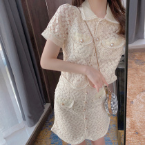 The small fragrance suit woman in the summer of 2021 new temperament overhead heavy embroidery gas tops two pieces