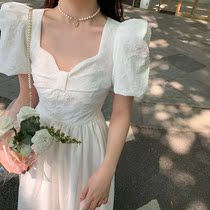 French First Love Sweet Heben Bubble Sleeve Fairy Super Fairy Sense Princess White Dress Summer