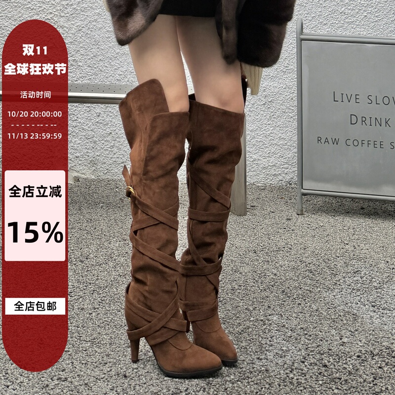 Song Xixi 2026 Spring and Autumn New Style Lapel Lace-Up Riding Boots Pointed Toe High Boots 8cm High Heel Long Boots Song Xixi 2026 Spring and Autumn New Style Lapel Lace-Up Riding Boots Pointed Toe High Boots 8cm High Heel Long Boots