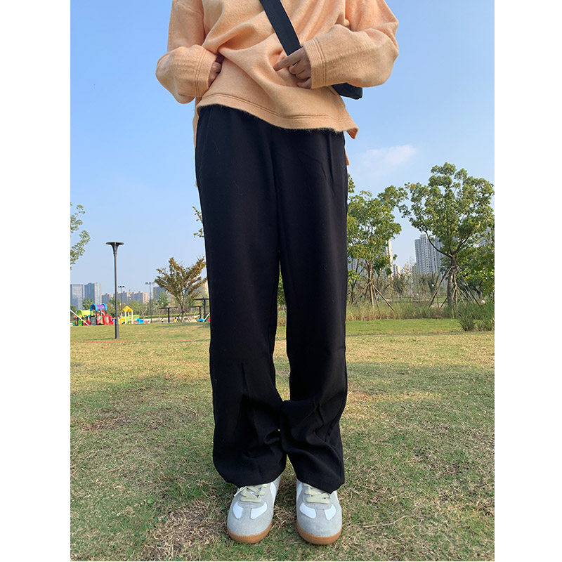 High waist suit pants women's straight tube slim black gray 2019 autumn and winter new loose drape wide-leg casual pants trend