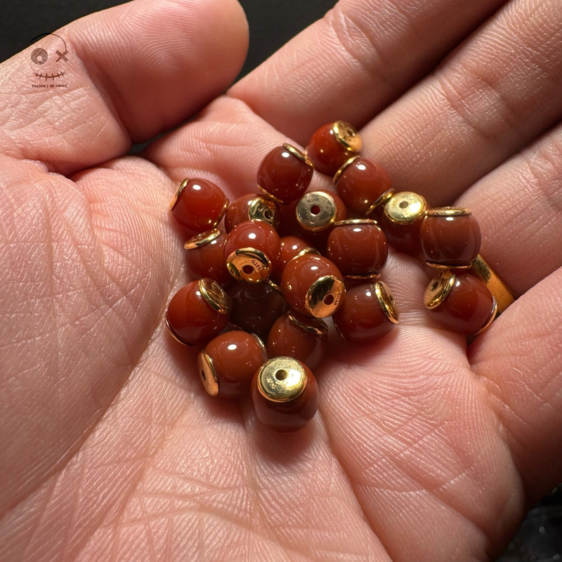 [Magic Evil Production] 18K Gold Plug-In Original Mineral Southwest Red Old-Style Single Bead Accessory for Jewelry, Top Bead, Waist Bead