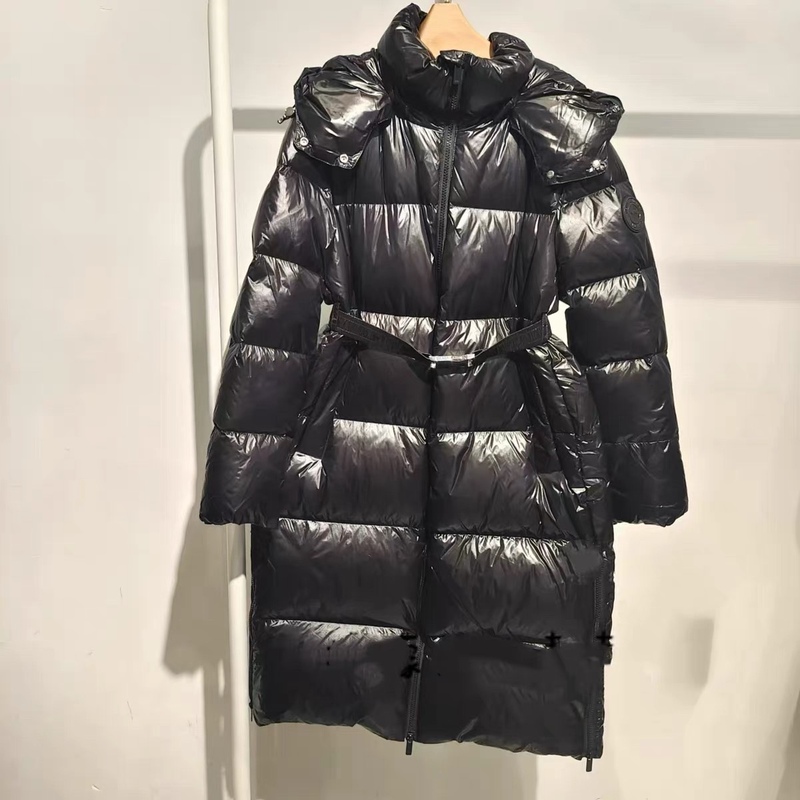 Goose down Jacket, Shiny Detachable Hood, Belt for Waist Cinching, Versatile Long Style, Thickened for Warmth, Coat 1.11 Goose down Jacket, Shiny Detachable Hood, Belt for Waist Cinching, Versatile Long Style, Thickened for Warmth, Coat 1.11