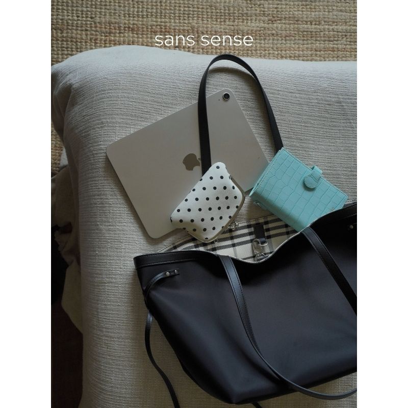 「Su Ying」Ultra-Light Tote! Black and White Checkered 500D Taiwanese Original Satin Nylon Fabric with First-Layer Cowhide Leather