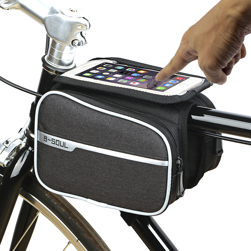 Mountain road bike Mobile phone touch screen double saddle bag Large capacity car front bag Splash resistant car beam accessories Pipe bag