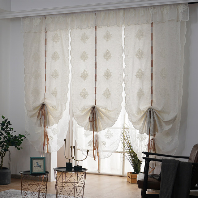 Curtain Velcro gauze Roman curtain living room kitchen curtain partition curtain balcony floating window gauze curtain door curtain blocking curtain gauze