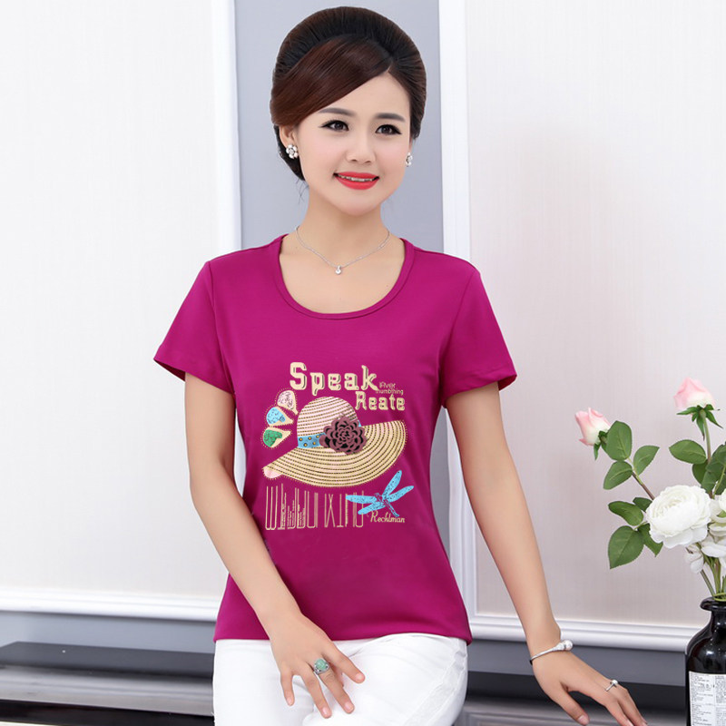 Spring, summer and autumn women's middle-aged short-sleeved T-shirt Middle-aged round-neck Modal mother outfit thin printed T-shirt tide