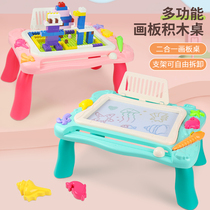 Child magnetic writing tablet graffiti colorful drawing board compatible with a high building block table double with toddler baby toy 3-6 years old