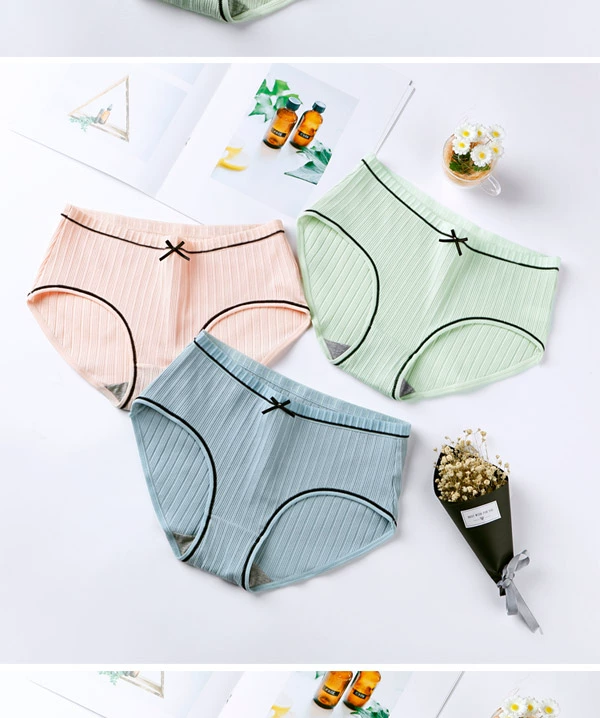 Dinoti nữ đồ lót cotton cô gái dễ thương nơ hoạt hình đồ lót cotton thấp tầng phụ nữ ngọt ngào mùa xuân và mùa hè - Eo cao