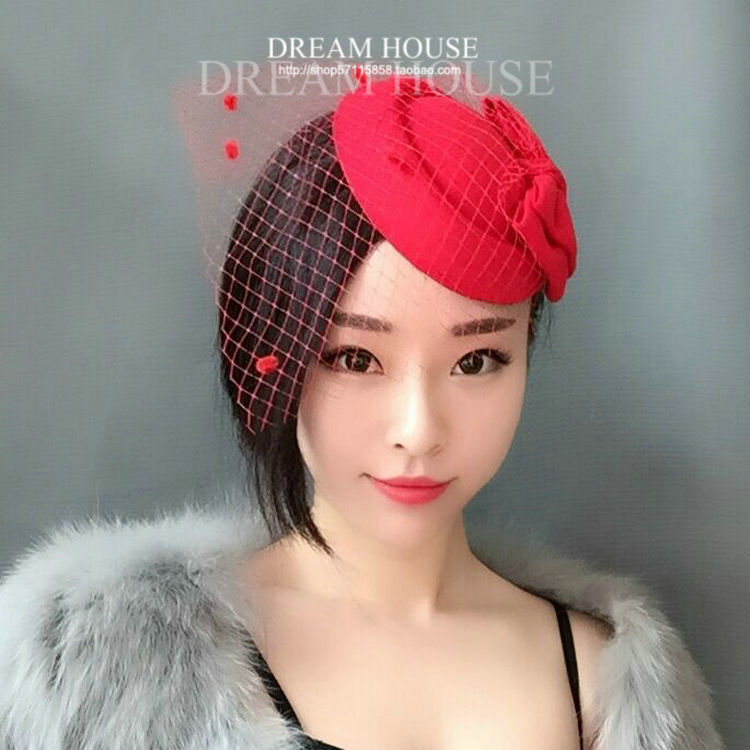 Người nổi tiếng retro mũ buổi tối mũ hàng năm cuộc họp headband bên bánh mì nướng quần áo sườn xám cho thấy mũ nhỏ nữ - Phụ kiện tóc trâm cài tóc