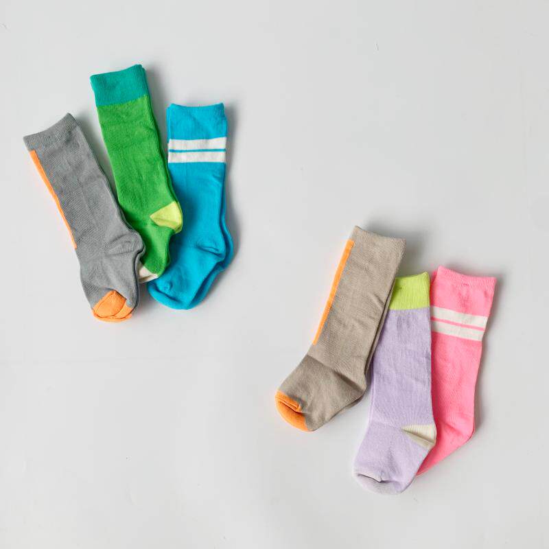 Island Italy Korean autumn children's boys and girls fluorescent color middle tube socks candy color color matching cotton socks high tube socks
