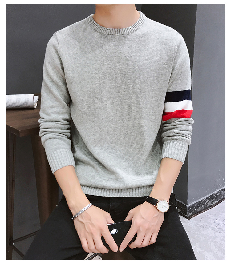 Nam Cực thu đông mới đông nam phiên bản Hàn Quốc giản dị của xu hướng áo len cổ tròn cotton áo len đẹp trai hoang dã áo kẻ nam