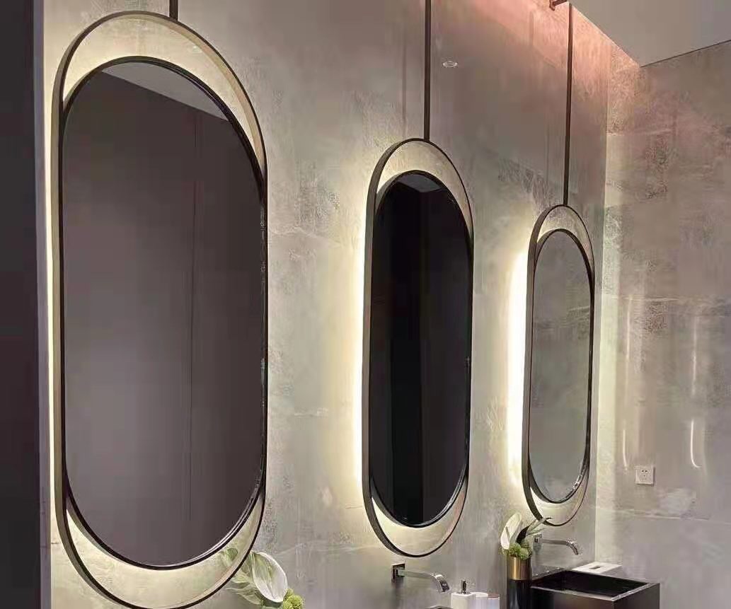Hanging rod oval mirror powder room mirror hotel guest room bathroom mirror ceiling hanging mirror hanging toilet mirror