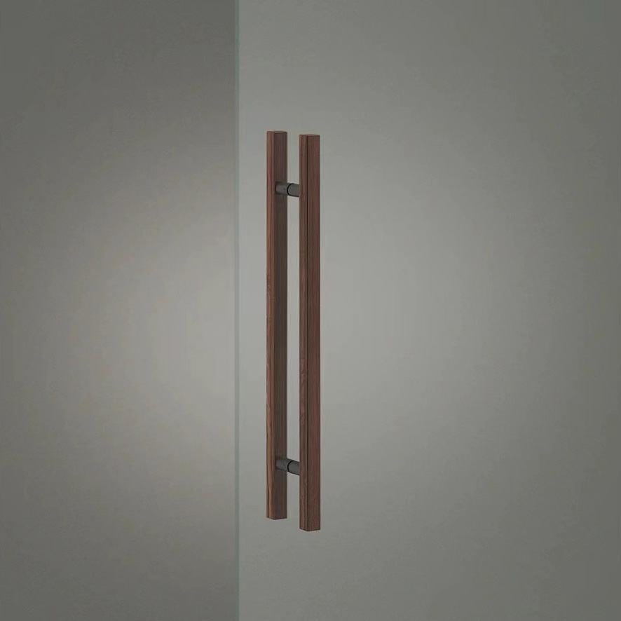 ガラスドア 木製ハンドル ミニマリスト ステンレス アルミ合金 引き戸 ログ ウォールナット ブラック ペアハンドル