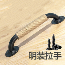 Creative barn door handle Inn homestay retro door door door wooden door hemp rope handle screw open black