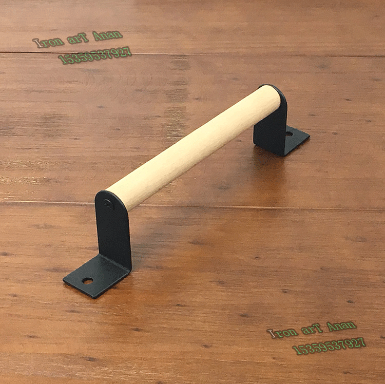 American solid wood handle Wrought iron overall cabinet Cabinet wooden door Barn door door Log black surface mounted hardware door handle