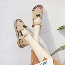 (Luxury small fan)Korean version of the wild thick-soled platform shoes women 2021 summer student flat Roman fairy wind sandals