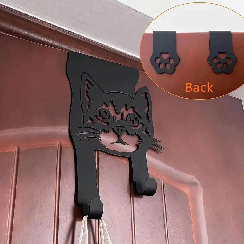 Cute Cat-Shaped Door Hook, Metal Back Door Hanger for Hanging Towels, Clothes, Bags, Practical Hook
