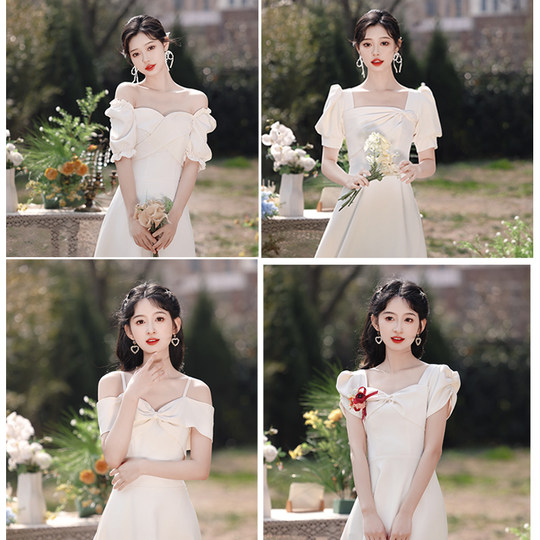 Bridesmaid suit 2025 new champagne satin dress with high-end feeling niche fairy style autumn sister group dress for women