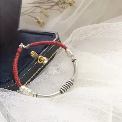 Hand ins niche design silver hand female sterling silver silver wax thread weaving transshipment red red rope girlfriends two