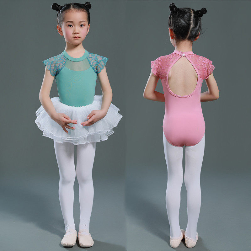 Lace Short Sleeved Ballet Dance Class Children Training Costume Girls Jumping National Wind Show