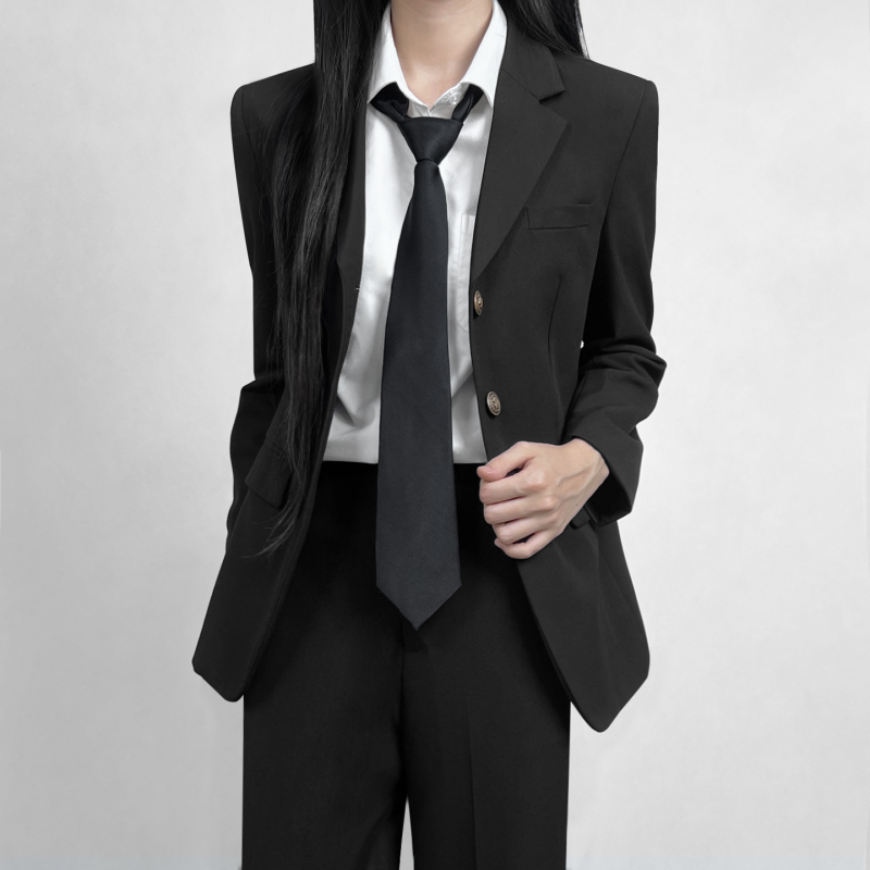Uncle Kimura Jk Uniform Black Suit Jacket for Women, Autumn Simple and Sophisticated Professional Formal Wear, Women's Business Suit Uncle Kimura Jk Uniform Black Suit Jacket for Women, Autumn Simple and Sophisticated Professional Formal Wear, Women's Business Suit