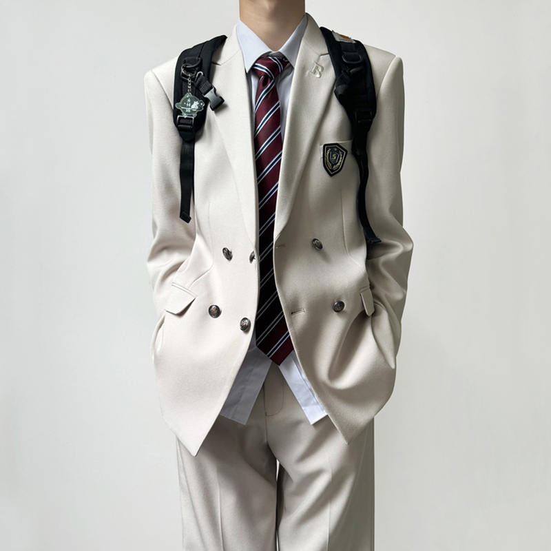 Uncle Kimura's Dk Japanese-Style School Uniform-Like Off-White Suit for Men, Spring and Autumn, Youth Double-Breasted Suit Set