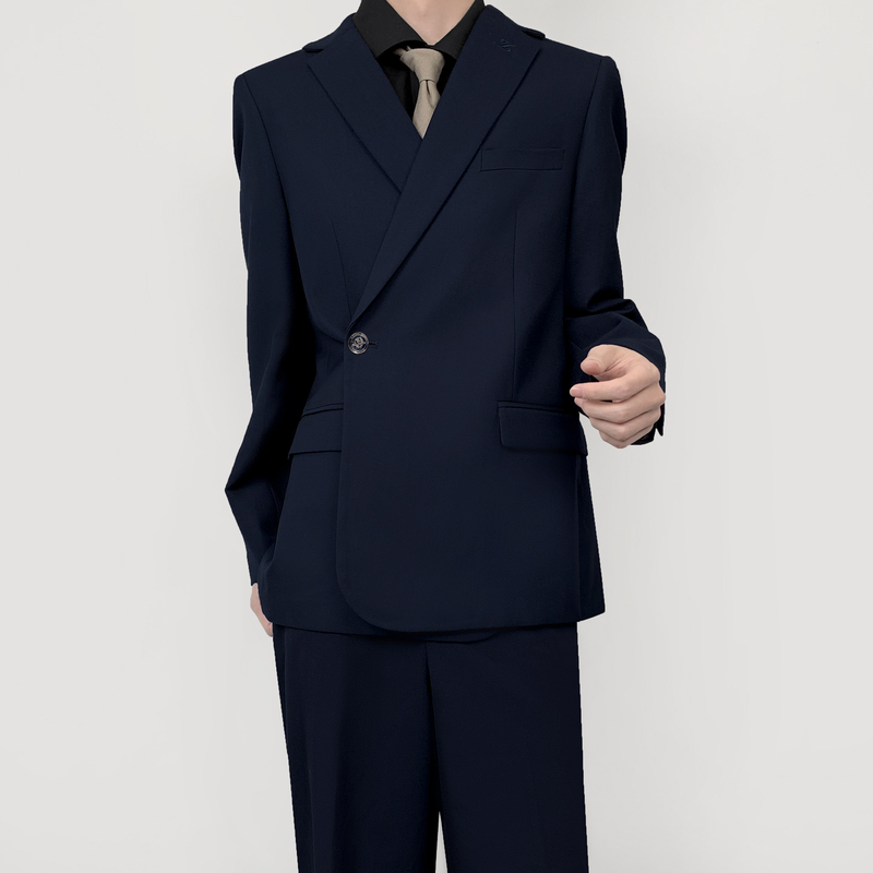 Uncle Kimura's Dk Japanese-Style Cyan Suit Jacket for Men, Spring and Autumn, College Style, Original Embroidery, Waist-Cinching Suit Uniform