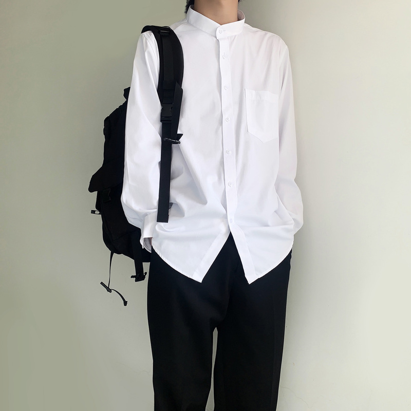 Uncle Kimura's Dk Stand-Up Collar White Shirt for Men, Long-Sleeved Japanese-Style Uniform, Autumn Inner Layer, Button-Down Collar, Women's Jk Shirt, Short-Sleeved